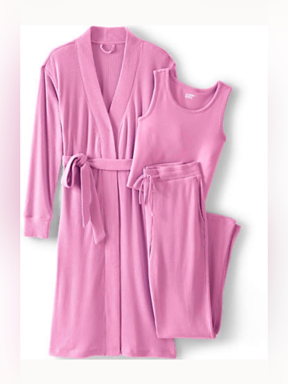 LANDs' END Pink 3- Piece Robe & Pajama Set, L 12-14